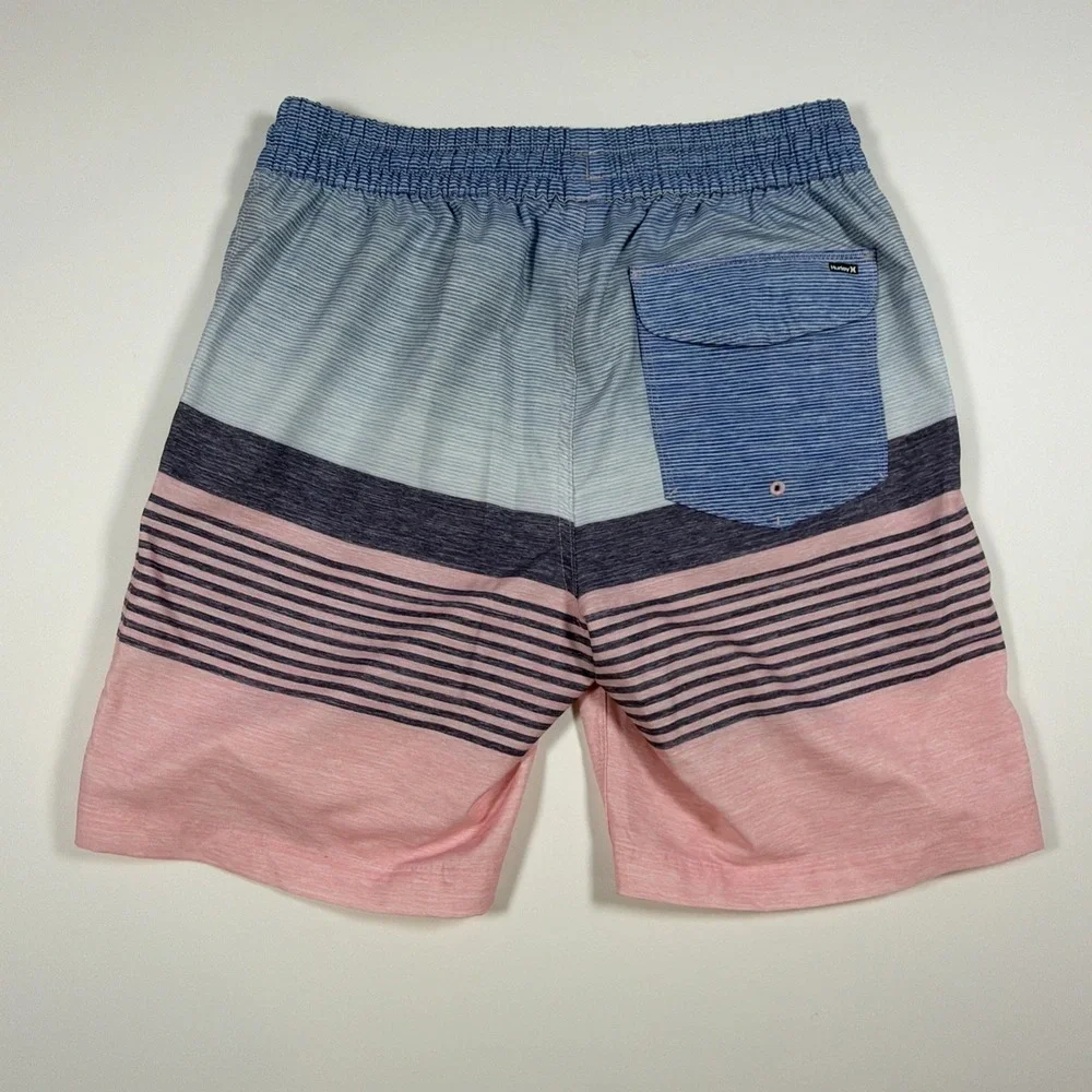 Hurley Mens Small Lined Shorts Elastic Waistband Striped Blue Pink
